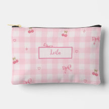 Rosa Gingham-Kirsch-Schleifen-Schriftzug-Design