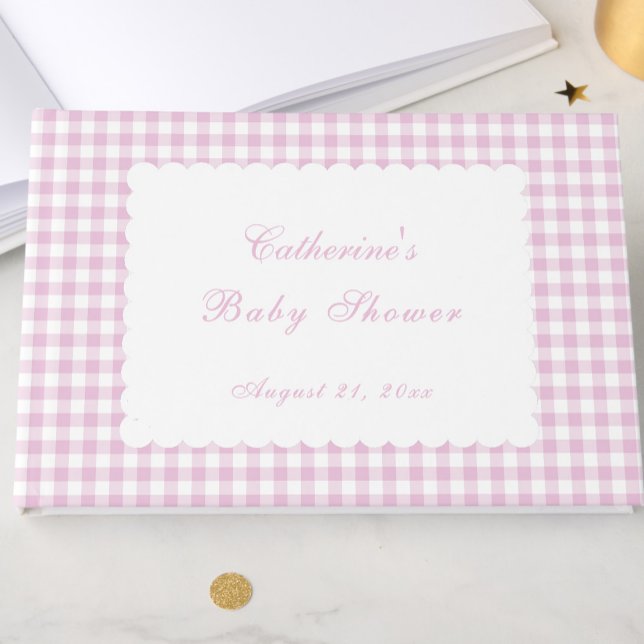 Rosa Gingham Klassisches Babyshower-Gästebuch Gästebuch (Von Creator hochgeladen)