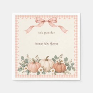 Rosa Gingham Kleiner Kürbis Baby Shower Serviette