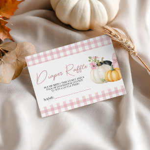 Rosa Gingham-Kürbis-Windel-Raffle-Ticketkarten Begleitkarte