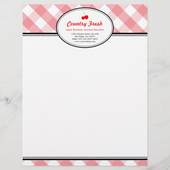 Rosa Gingham Land rustikale rote Kirsche Persönlic Briefkopf (Vorderseite)