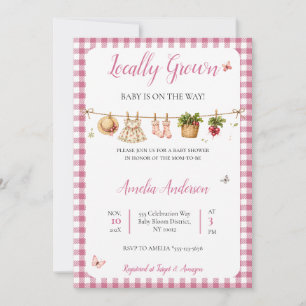 Rosa Gingham-Landgarten-Wäscheleine Baby Shower Einladung