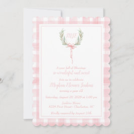Rosa Gingham Laurel Wappen Monogram Einladung
