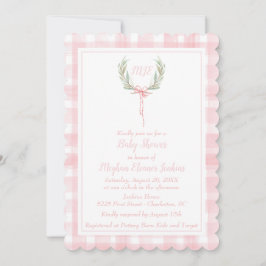 Rosa Gingham Laurel Wappen Monogram Einladung