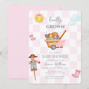 Rosa Gingham lokal angebaute Farmer-Baby-Party Einladung
