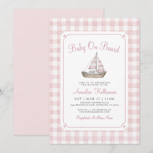 Rosa Gingham-Marine-Baby-Shower-Einladung Einladung