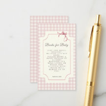 Rosa Gingham mit Schleife Baby Shower Buchwunsch