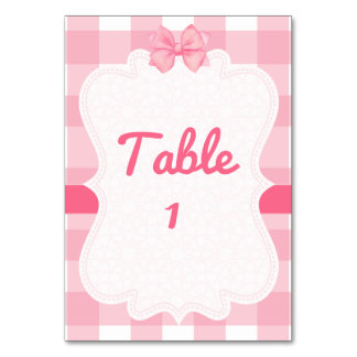 Rosa Gingham mit Schleife Tischnummer