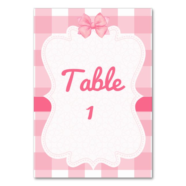 Rosa Gingham mit Schleife Tischnummer  (Vorderseite)