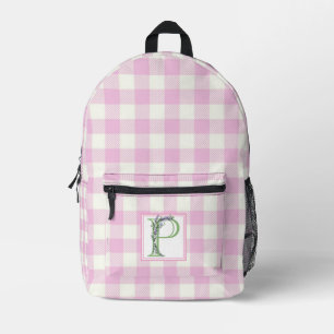 Rosa Gingham-Monogramm-Brief P Bedruckter Rucksack