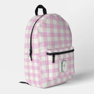 Rosa Gingham-Monogramm-Buchstaben F Bedruckter Rucksack
