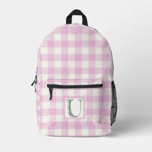 Rosa Gingham Monogramm Buchstaben U Bedruckter Rucksack