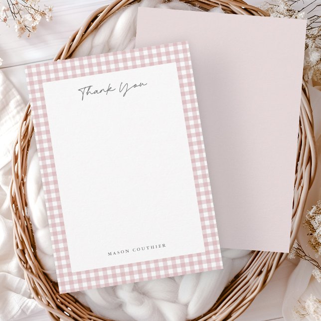 Rosa Gingham-Muster  Dankeskarte (Pink gingham thank you note cards.)
