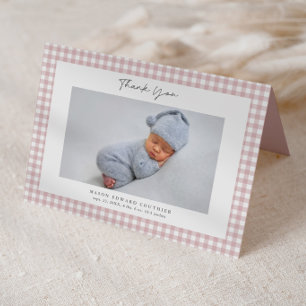 Rosa Gingham-Muster Mädchen Foto Danksagungskarte Dankeskarte