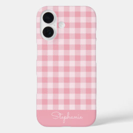 Rosa Gingham-Muster Mädchen kariertes Karo Name iPhone 16 Hülle