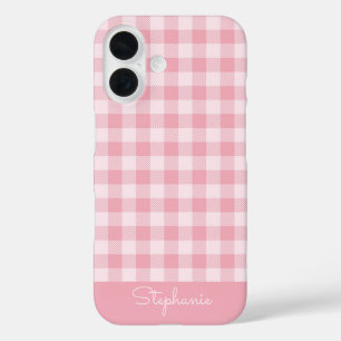 Rosa Gingham-Muster Mädchen kariertes Karo Name iPhone 16 Hülle
