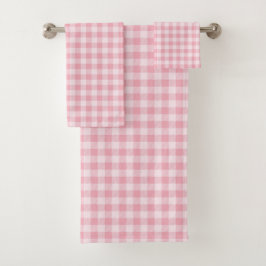Rosa Gingham-Muster Mädchenhaft Kariert Kariert Badhandtuch Set