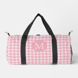 Rosa Gingham-Muster Mädchenhaft Kariert Monogramm Duffle Bag