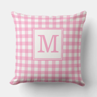 Rosa Gingham-Muster Monogramm Anfangsbuchstabe Wur Kissen