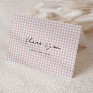 Rosa Gingham-Muster Schrift gefaltetes Foto Dankeskarte