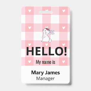 Rosa Gingham Namensband Personalisierter ID-Ausw Ausweis