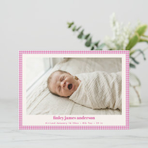 Rosa Gingham-Neugeborenen-Foto Mädchen Baby-Geburt Ankündigung