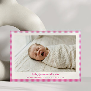 Rosa Gingham-Neugeborenen-Foto Mädchen Baby-Geburt Ankündigung