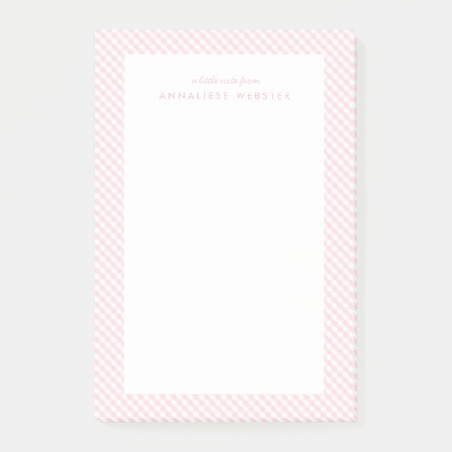 Rosa Gingham niedlich süß personalisiert Post-it Klebezettel (Vorderseite)