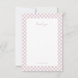 Rosa Gingham niedliche personalisierte Babydusche Dankeskarte