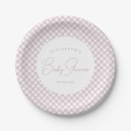 Rosa Gingham niedliche, personalisierte Babydusche Pappteller