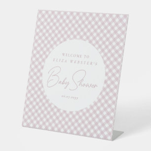 Rosa Gingham niedliche, personalisierte Babydusche Sockelschild