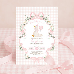 Rosa Gingham One Silly Goose Ballon Mädchen Geburt Einladung