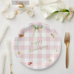 Rosa Gingham-Papierplatte nach Maß Pappteller