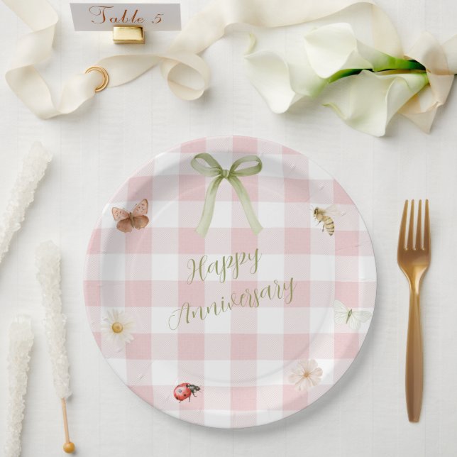 Rosa Gingham-Papierplatte nach Maß Pappteller (Hochzeit)