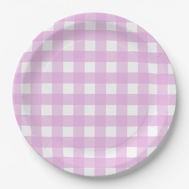 Rosa Gingham Pappteller (Vorderseite)