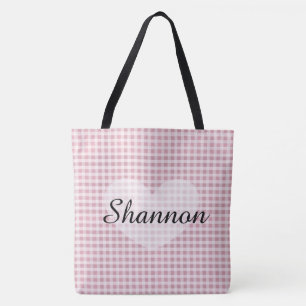 Rosa Gingham-personalisierte NamensTaschen-Tasche Tasche