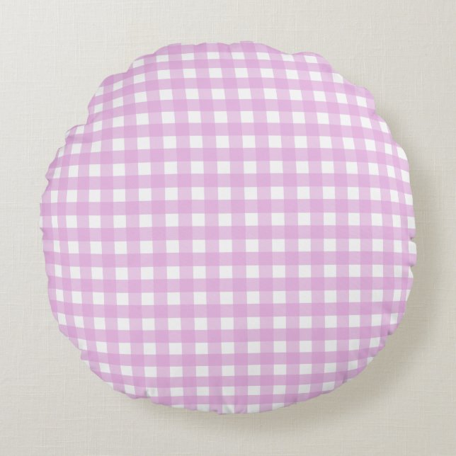 Rosa Gingham Rundes Kissen (Vorderseite)