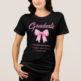 Rosa Gingham-Schleife Abschluss Tri-Blend Shirt