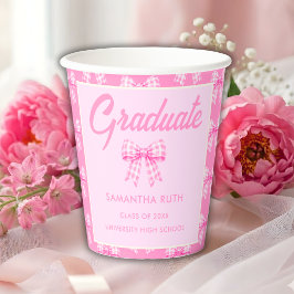 Rosa Gingham-Schleife Abschlussfeier Pappbecher
