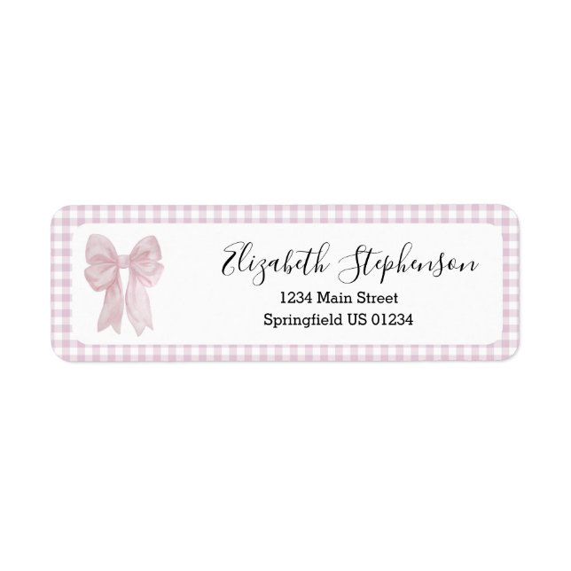 Rosa Gingham-Schleife Mädchen-Rücksendeadresse (Vorne)