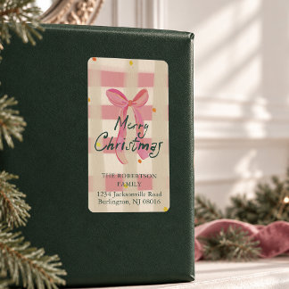 Rosa Gingham-Schleife Weihnachts-Rücksendeetikett Adressaufkleber
