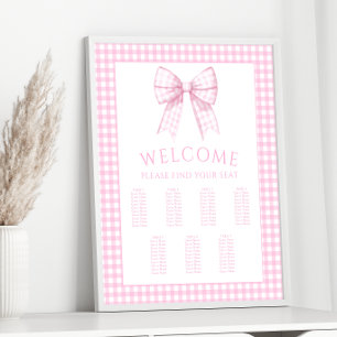 Rosa Gingham-Schleifen-Baby-Mädchen-Party Sitzordn Poster
