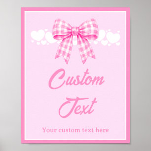 Rosa Gingham-Schleifen-Babyparty-Tischschild nach Poster