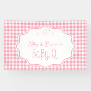 Rosa Gingham-Schleifen-Barbecue-Baby-Q-Baby-Party Banner