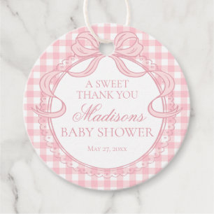 Rosa Gingham-Schmachtlappen-Schleifen-Baby-Party-K Geschenkanhänger