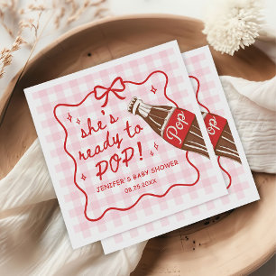 Rosa Gingham Sie ist bereit zu platzen Baby Shower Serviette
