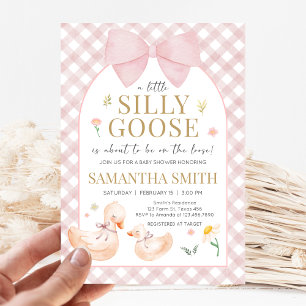 Rosa Gingham Silly Goose Babyparty Einladung