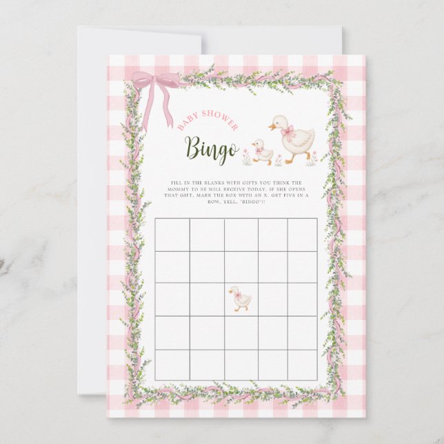 Rosa Gingham Silly Goose Babyshower-Bingo-Spiel  (Vorderseite)