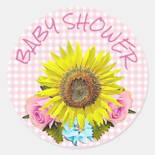 Rosa Gingham-Sonnenblume BABYPARTY Aufkleber