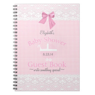 Rosa Gingham-Spitze-Bild-Babyparty-Gast-Buch   Notizblock